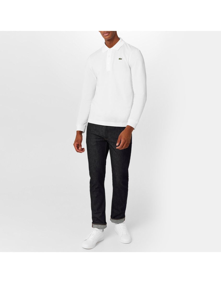 Camisa polo masculina Lacoste Slim Fit de manga longa - Branco