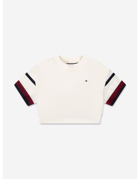 Top a collo alto a righe globali per bambina - Bianco