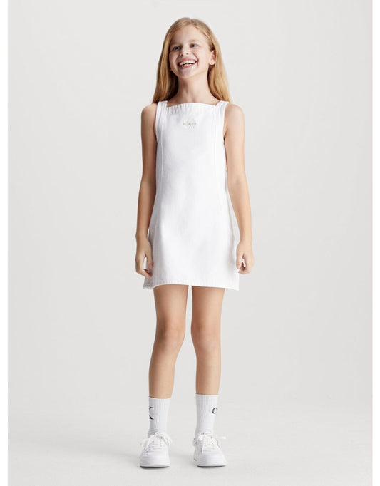Vestido jeans com botões para meninas da Calvin Klein em marfim