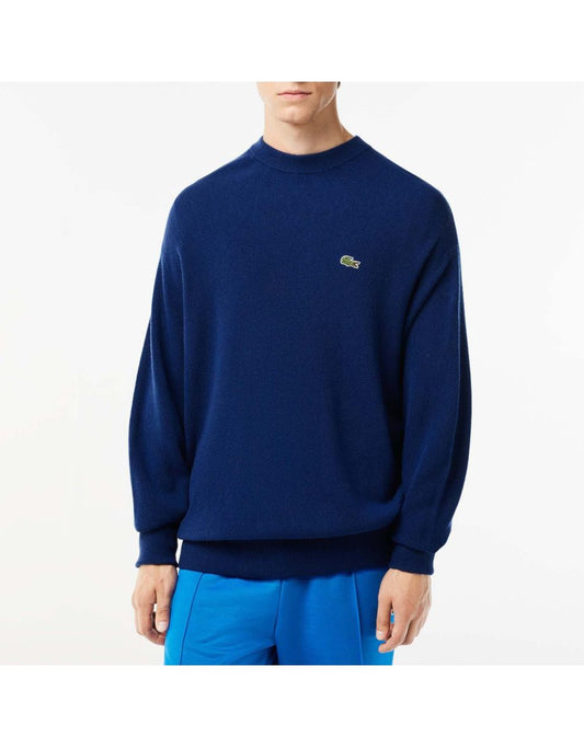 Suéter masculino de lã com gola alta Lacoste Relaxed Fit - Azul
