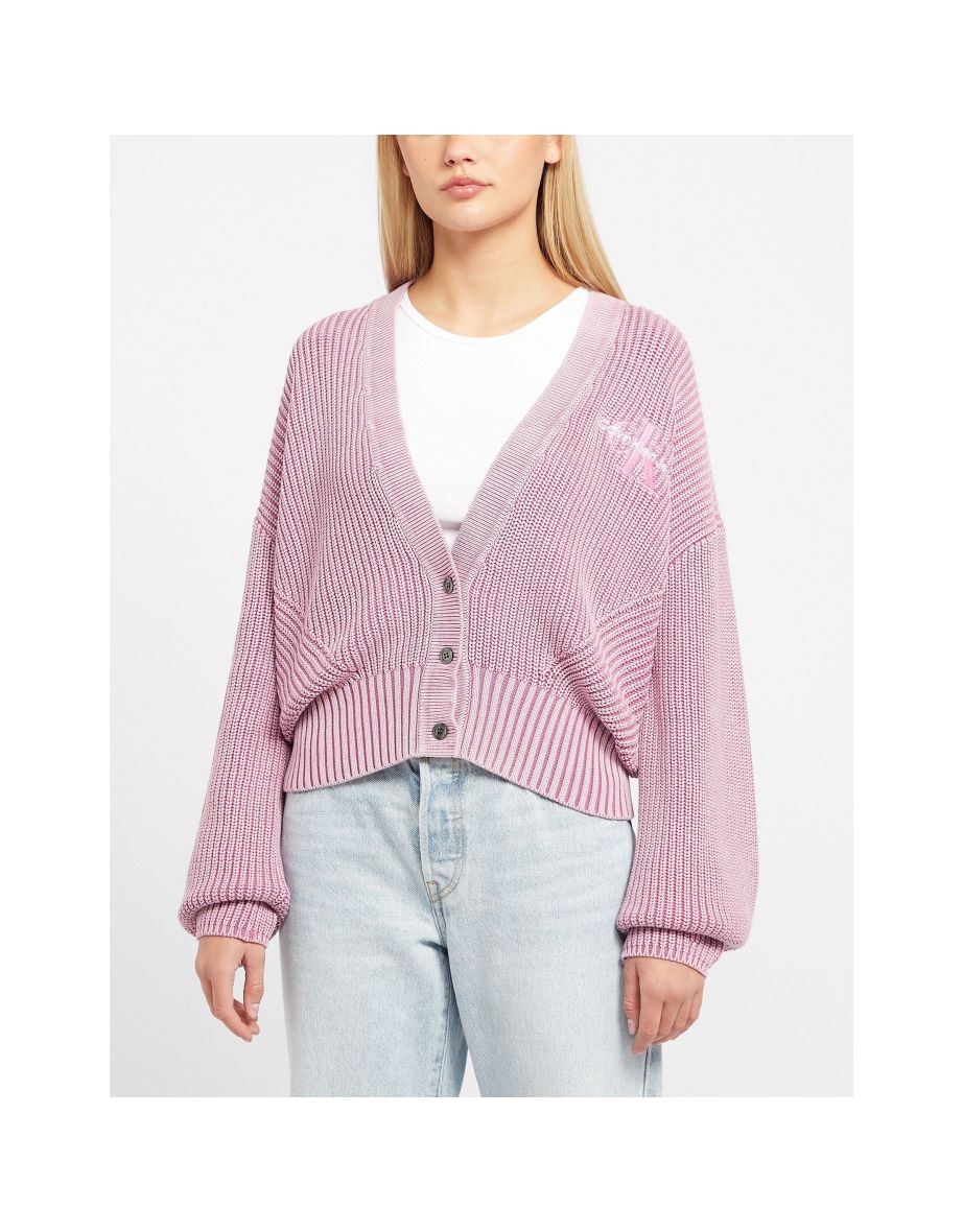 Calvin Klein - Cardigan con logo lavato viola da donna