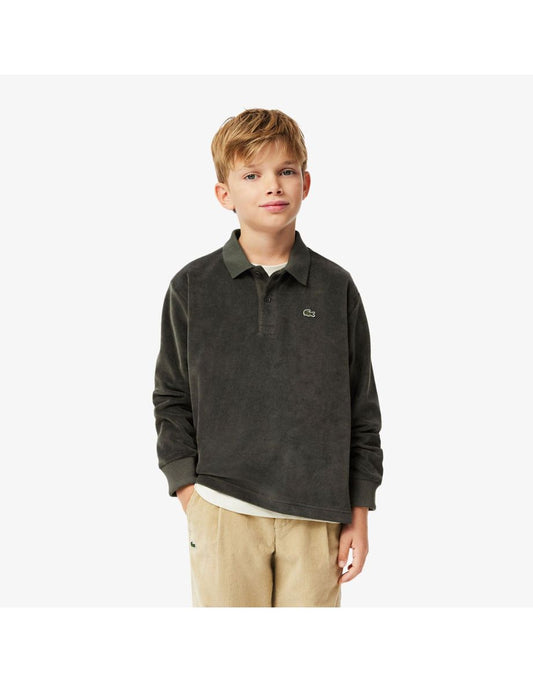 Boy's Lacoste Juniors Long-Sleeve Velour Polo Shirt in Green