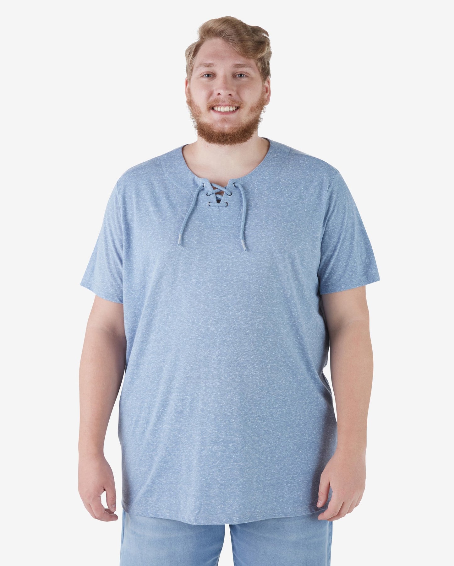 Camiseta Plus Size de manga comprida azul-clara com penas