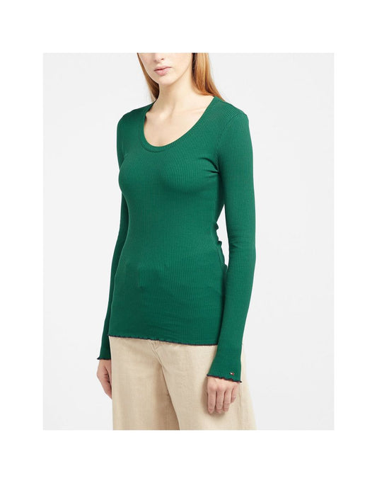 Maglietta a maniche lunghe Tommy Hilfiger Green Frill Rib da donna