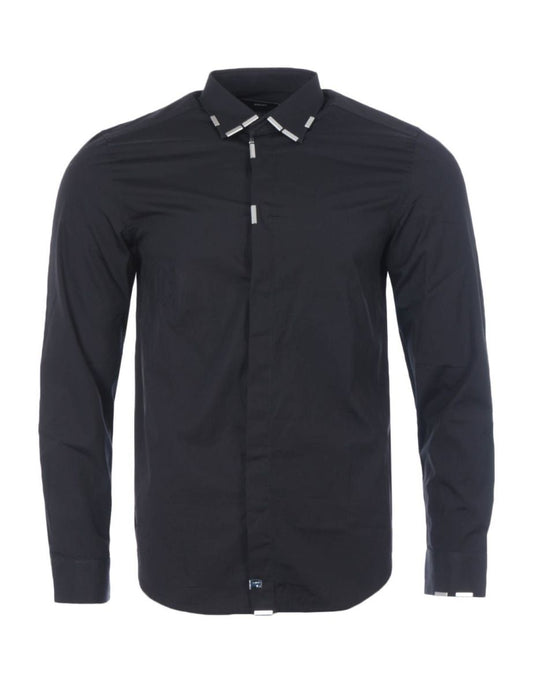 Camisa de popelina de algodón Diesel Sene con detalles metálicos, negra, para hombre