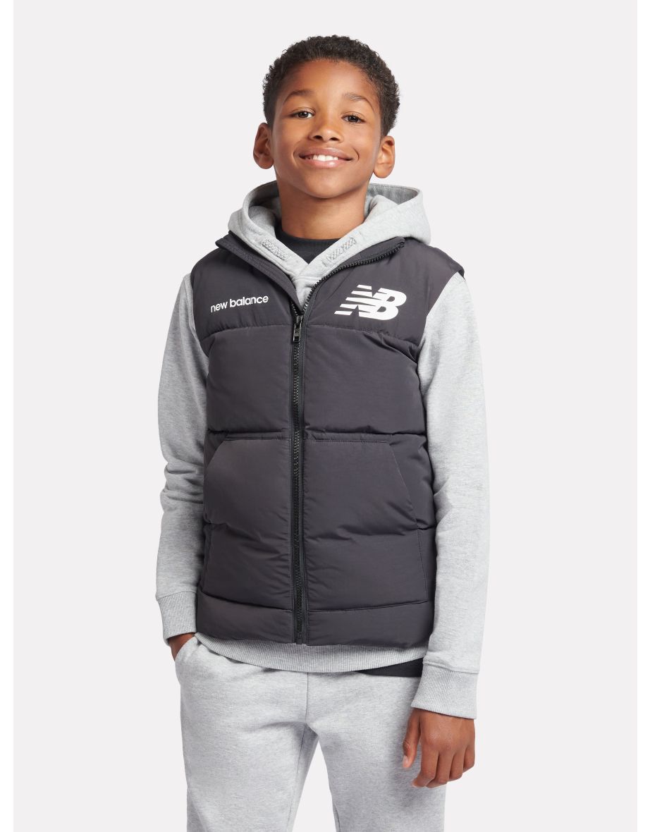 Gilet nero trapuntato con logo per ragazzi