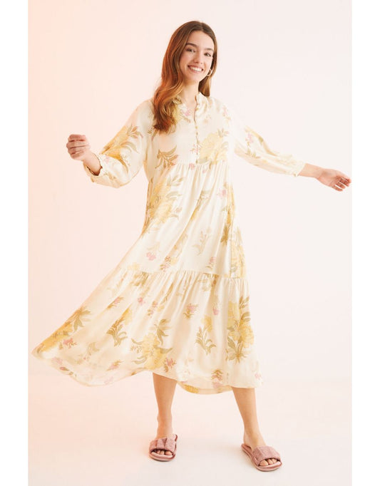 Yellow Floral Dress with Ruching