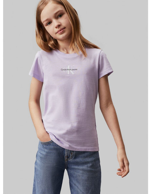 Camiseta feminina com micro monograma - roxa