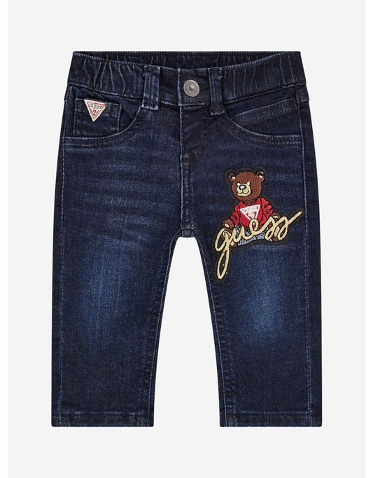 Jeans Guess Boys Stretch Denim com desenho de urso em azul