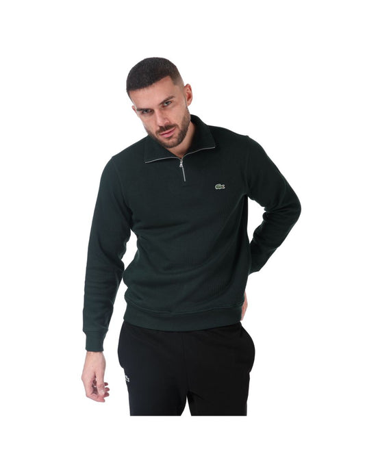 Felpa Lacoste verde con zip e collo alto