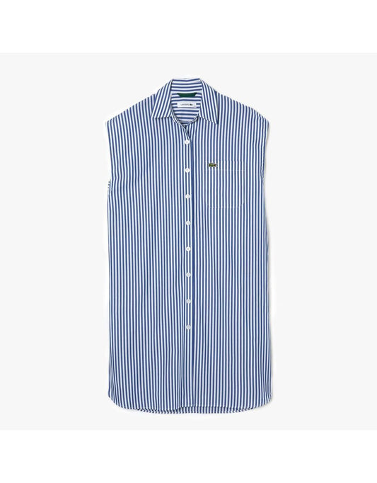 Vestido Lacoste feminino de popeline listrado, sem mangas e com ajuste solto - Amarelo