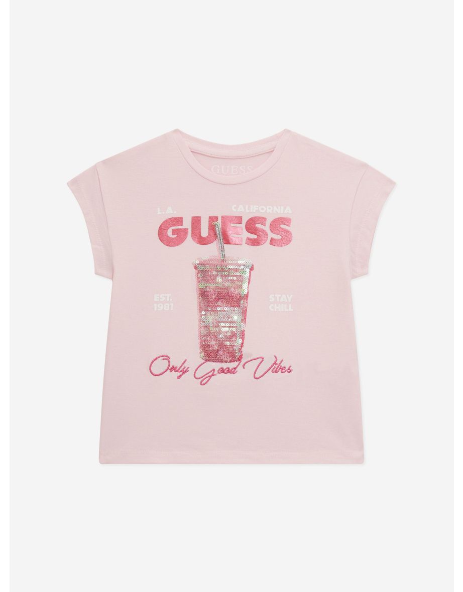 Camiseta con vaso rosa para niña