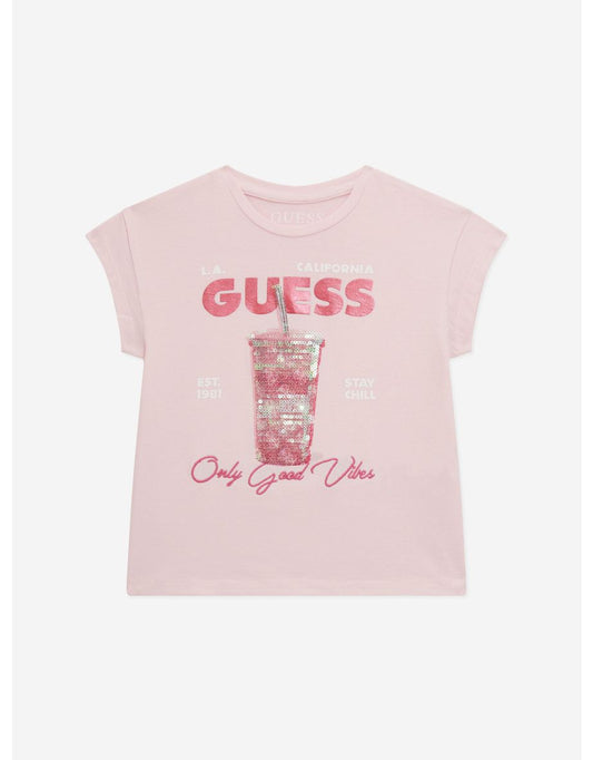 Camiseta con vaso rosa para niña