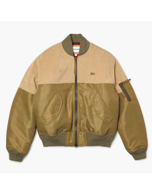 Jaqueta masculina Lacoste acolchoada de bimaterial com zíper