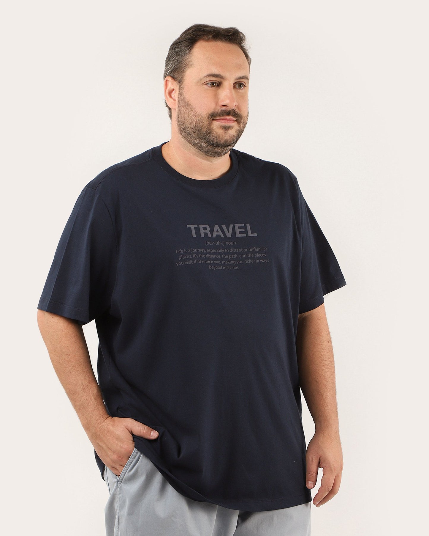 Men's Plus Size Blue Travel Lettering T-Shirt | Original Plus by Riachuelo