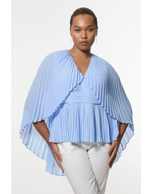 Top Plus Size con manica a pieghe e scollo a V