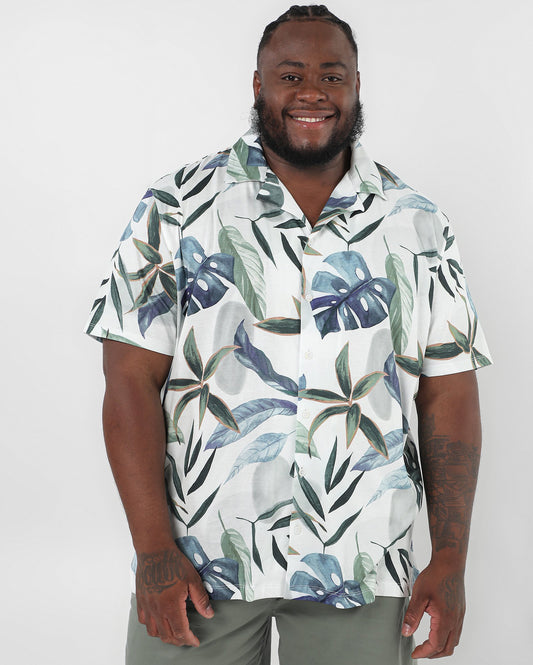 Men's Plus Size White Shirt with Foliage Print | Allman By Riachuelo