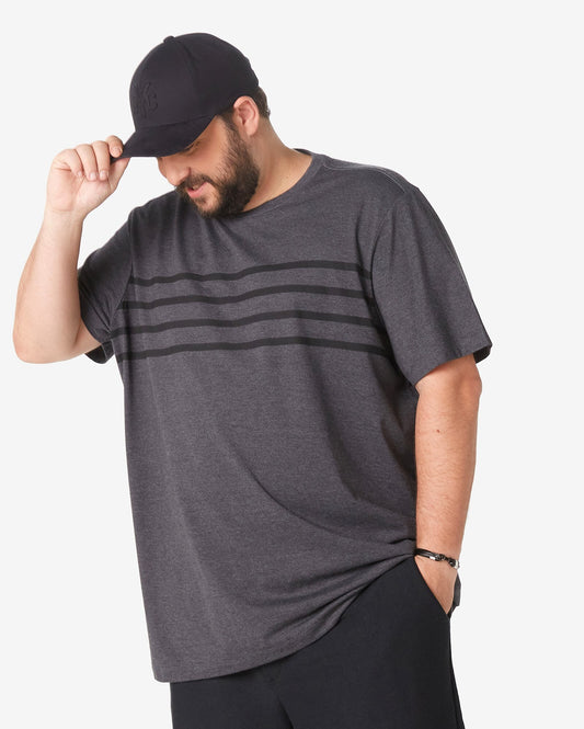 Men's Plus Size Striped Short Sleeve T-Shirt in Charcoal Gray by Allman for Riachuelo