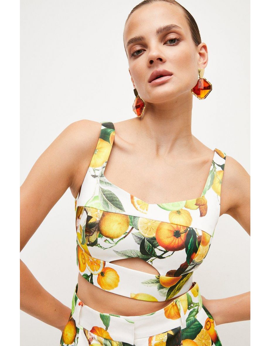 Bralette de cetim italiano com estampa cítrica