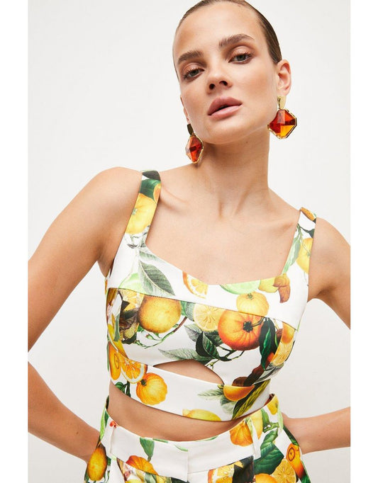 Bralette de cetim italiano com estampa cítrica