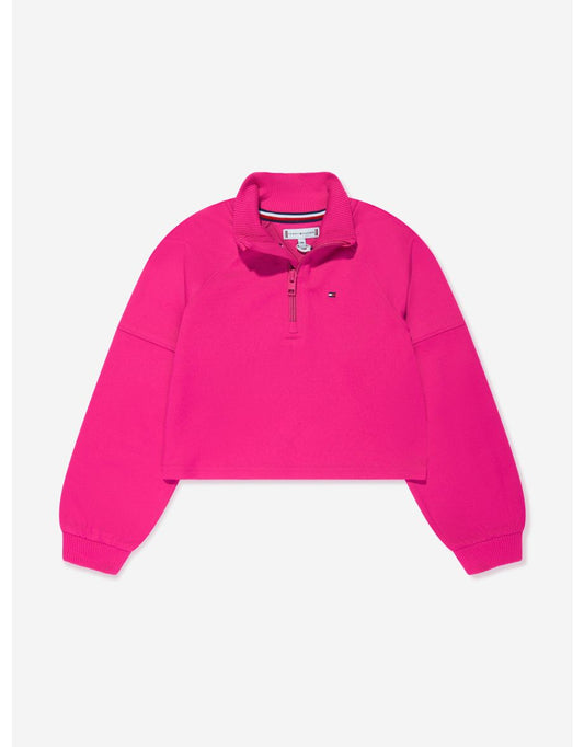 Sudadera de cuello alto con media cremallera para niña - Rosa
