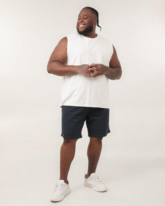 Shorts masculinos de sarja de ajuste reto com elástico na cintura em azul sólido | Pool Jeans