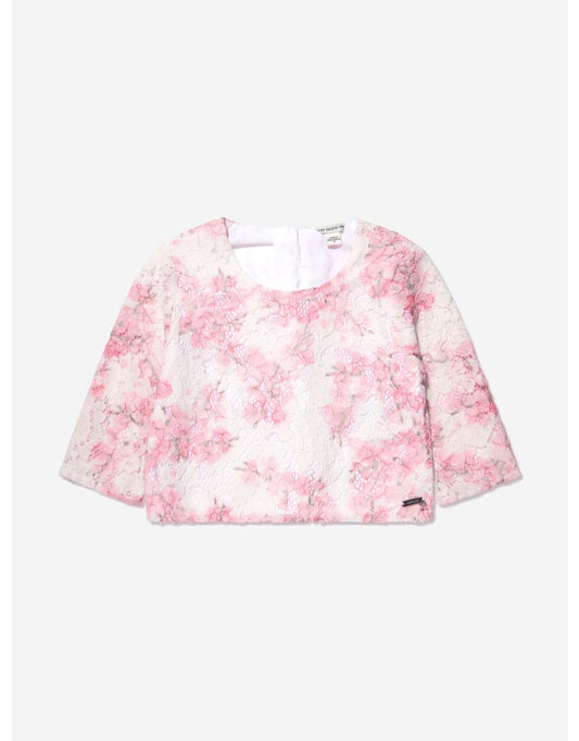 Blusa blanca de encaje flor de cerezo para niña