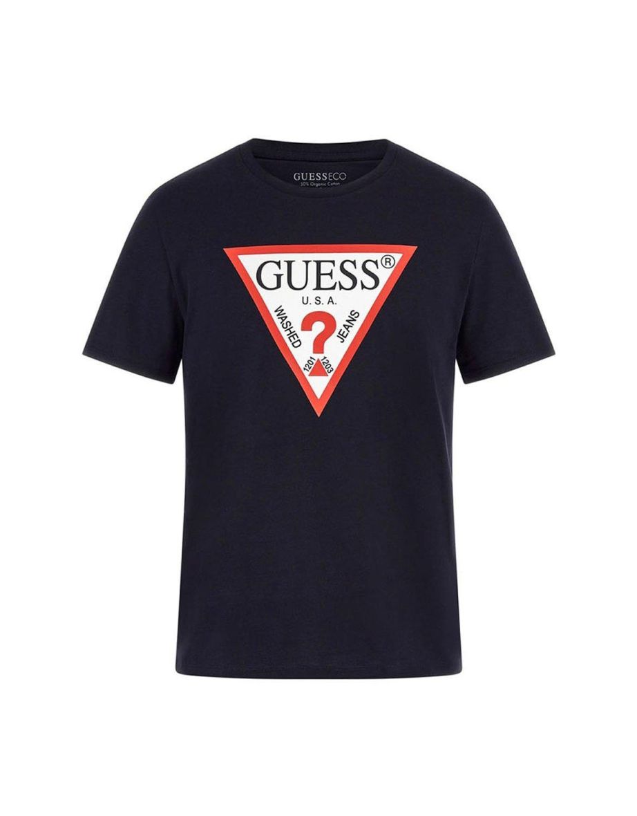 Camiseta com gola redonda e manga curta com o logotipo original em azul inteligente - Navy