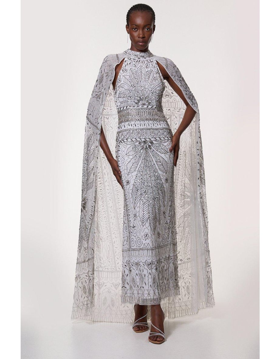 Vestido Maxi de Tecido Flutuante com Detalhe Embelezado Petite