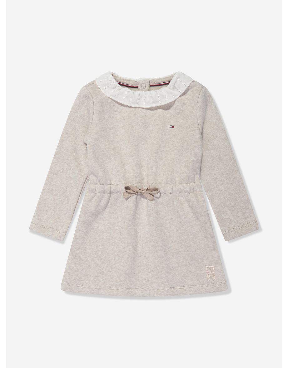 Vestido beige para bebé niña con cuello de encaje