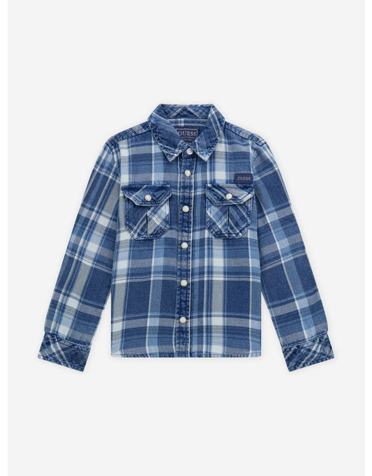 Camicia Guess da ragazzo in twill di cotone bianco