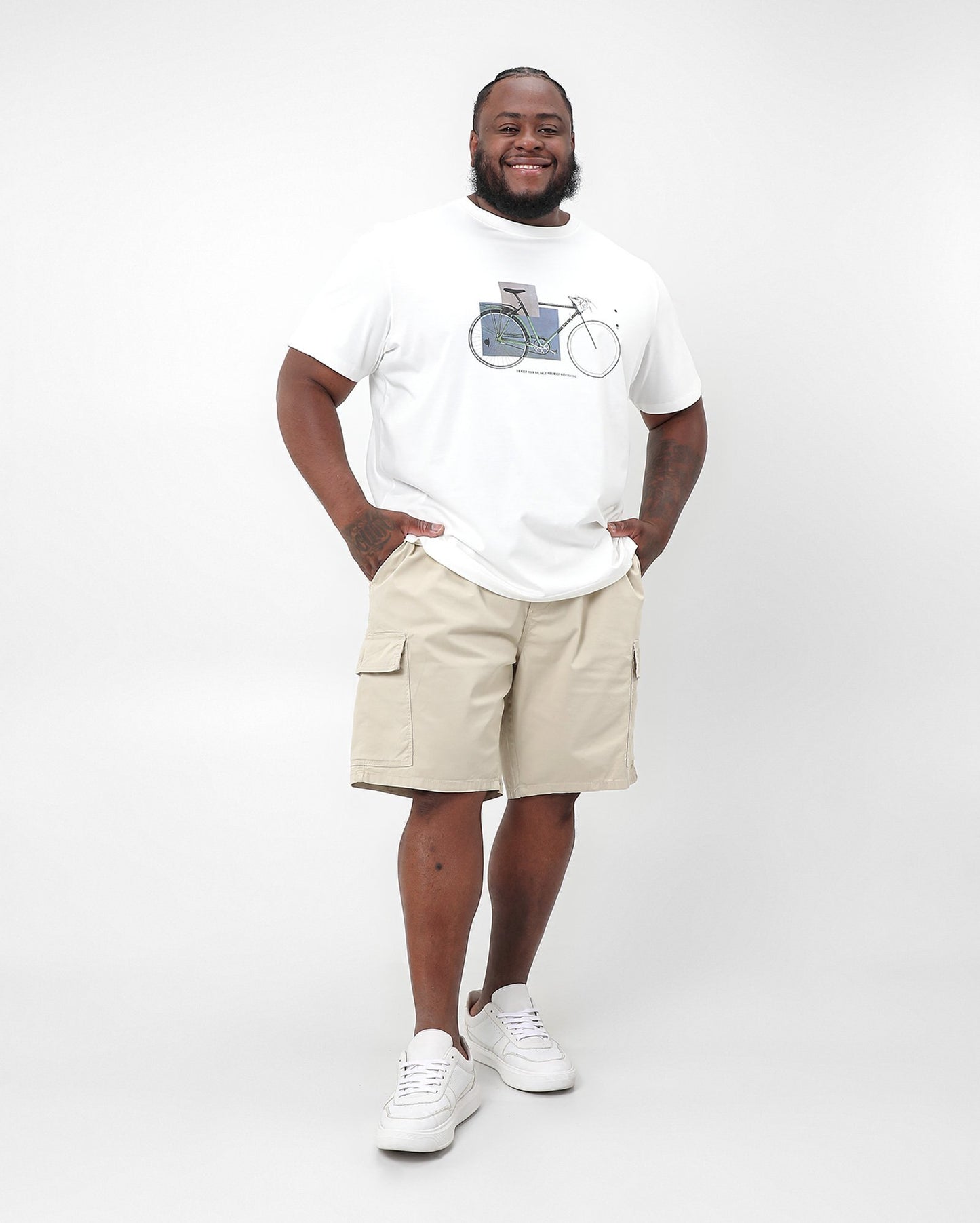 Men's Plus Size Beige Cargo Pocket Denim Shorts | Original Plus by Riachuelo