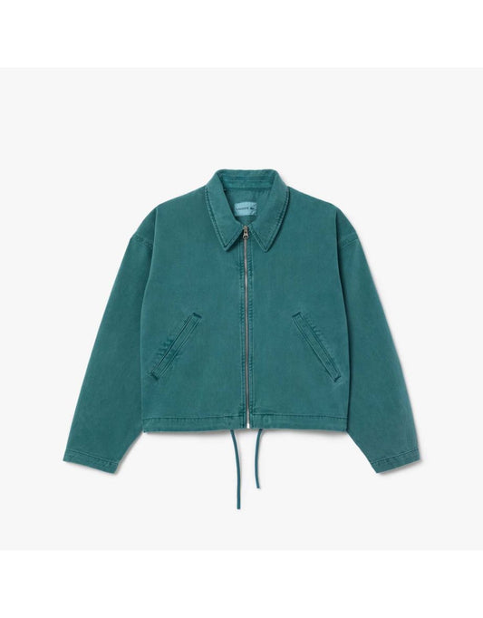 Giacca Lacoste donna dal taglio rilassato in denim verde tinto naturale