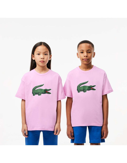 Camiseta de algodón con estampado gráfico para niños Lacoste en rosa