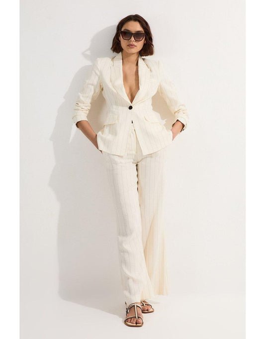 Pantaloni sartoriali a gamba larga Petite Premium in lino e viscosa con motivo gessato