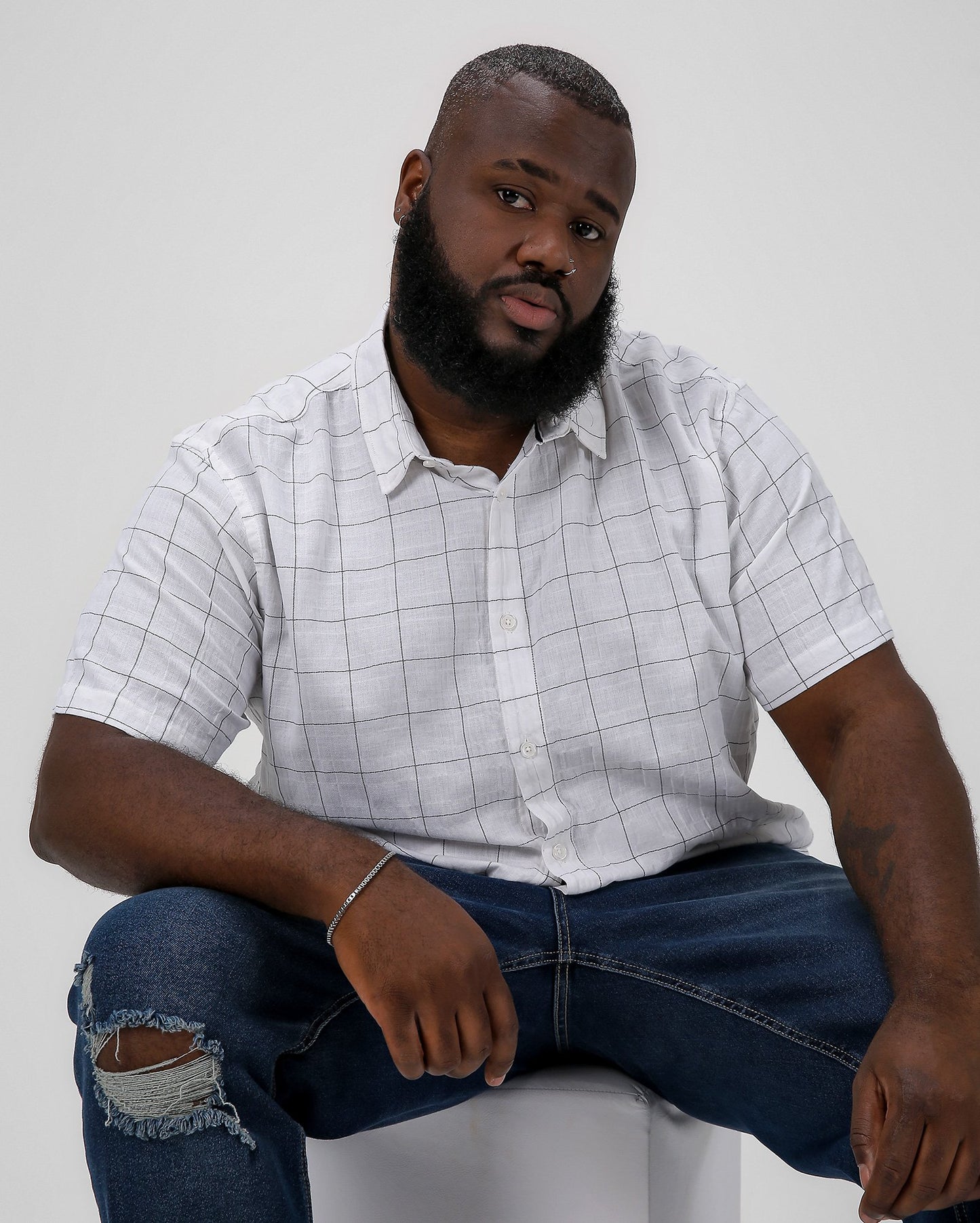 Camicia a scacchi bianca Plus Size Uomo | Allman By Riachuelo