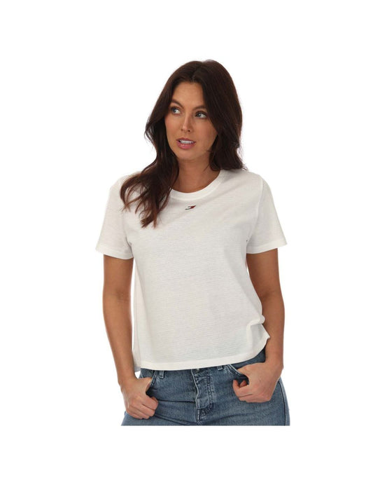 Maglietta girocollo Tommy Hilfiger Regular Mesh Core Donna - Crema