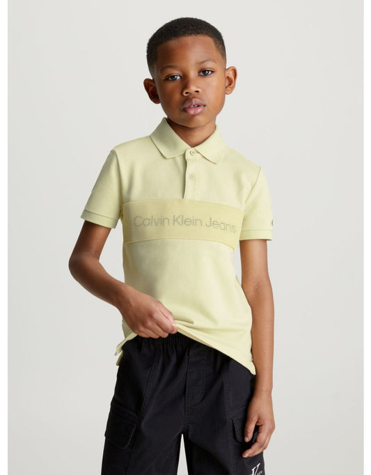 Polo Calvin Klein a rete a strati verde da ragazzo