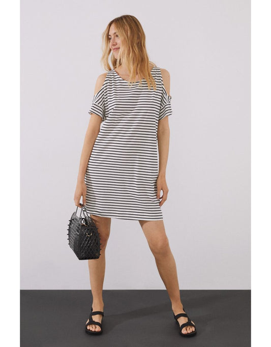 Vestido curto 100% algodão com listras pretas