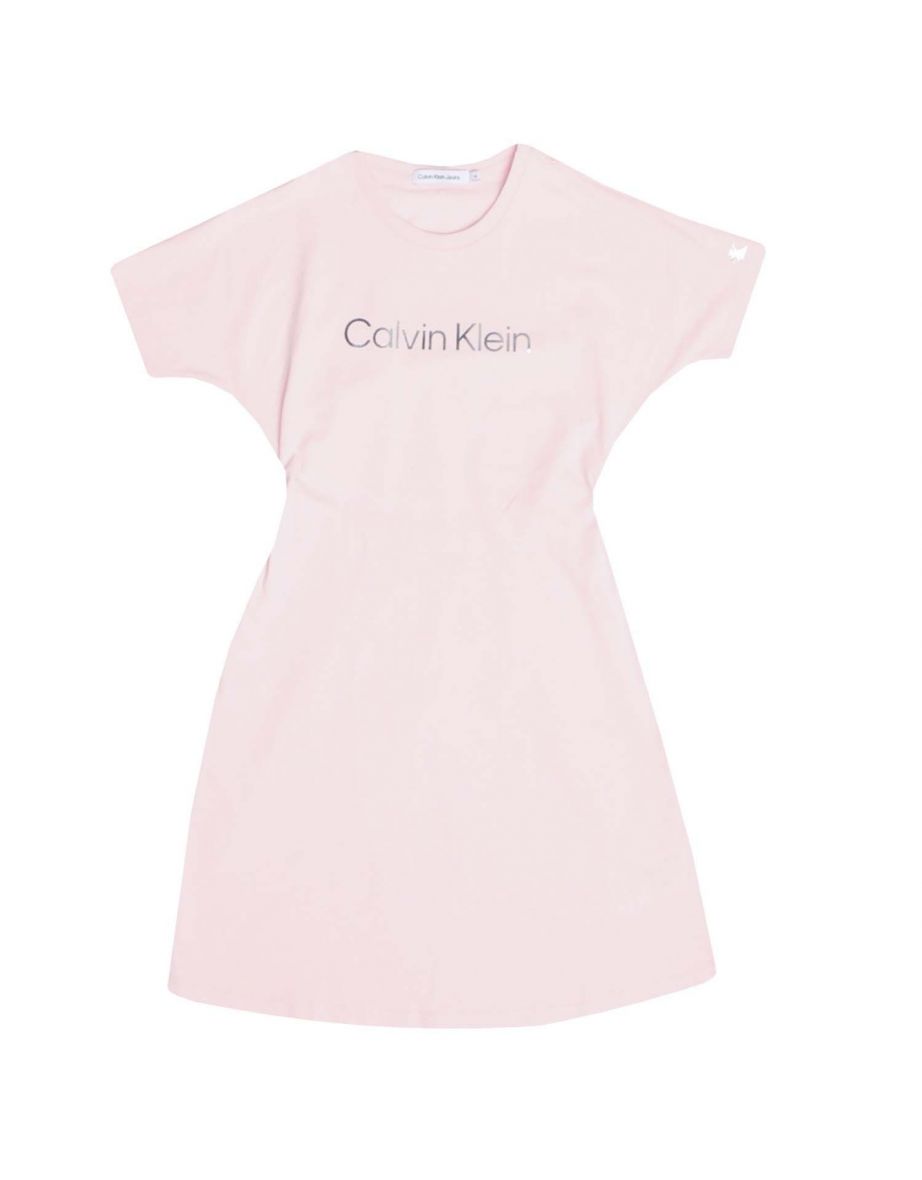 Calvin Klein Junior - Vestito con maglietta con logo metallizzato da bambina in rosa