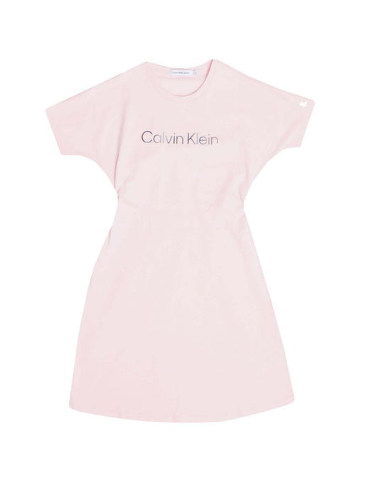 Calvin Klein Junior Girl's Metallic Logo T-Shirt Dress em rosa