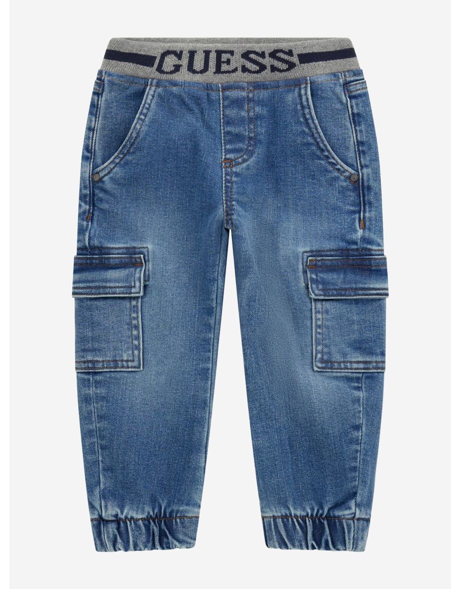 Jeans de brim confortável para meninos, puxado para dentro, em azul