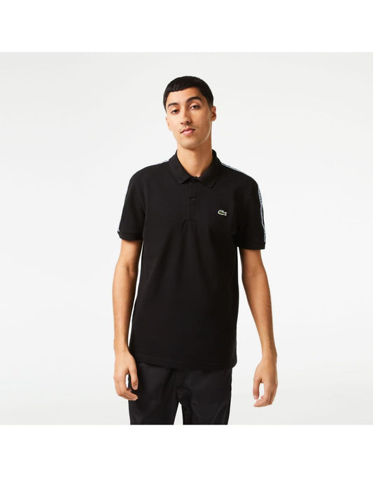 Polo Lacoste nera a manica corta Tape Pique da uomo