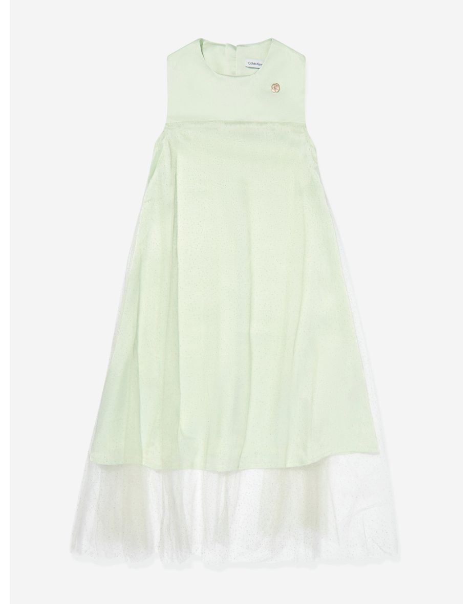Vestito a strati verde shimmer per bambine