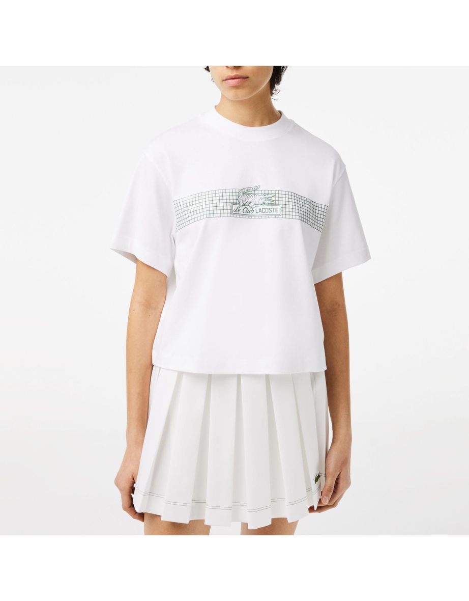 Camiseta feminina Lacoste Oversized Net Print Jersey em branco