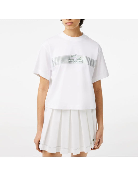 Camiseta feminina Lacoste Oversized Net Print Jersey em branco