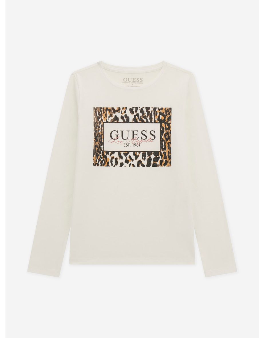Camiseta blanca de manga larga para niña con logotipo de purpurina