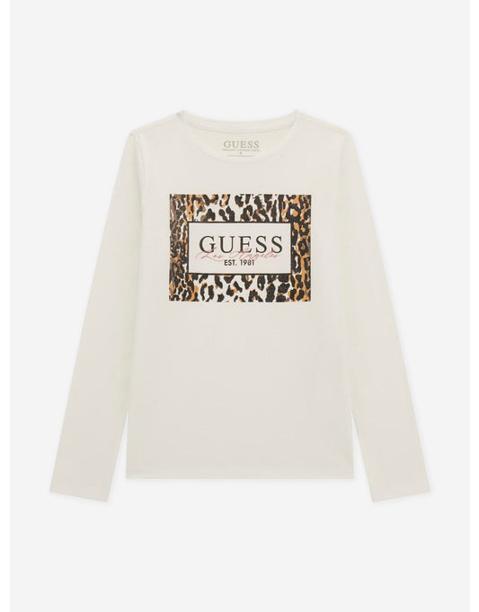 Camiseta blanca de manga larga para niña con logotipo de purpurina