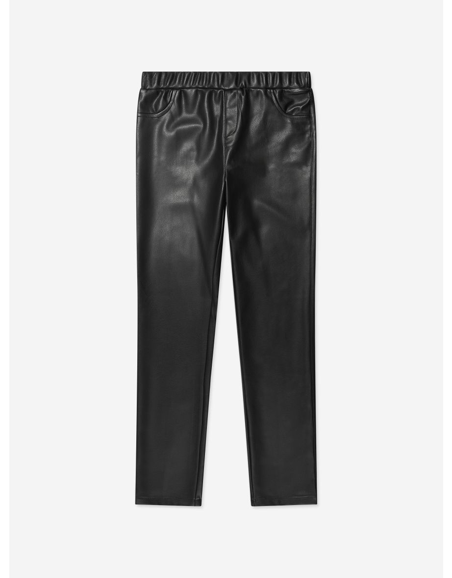 Jeggings da bambina in ecopelle nera