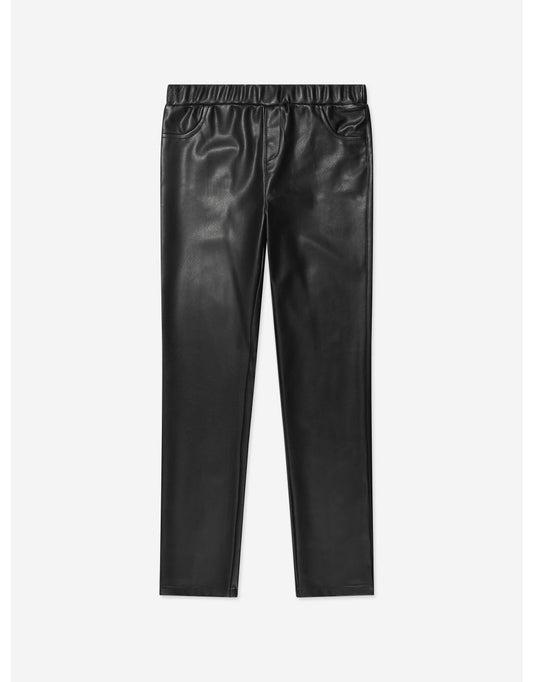 Jeggings da bambina in ecopelle nera